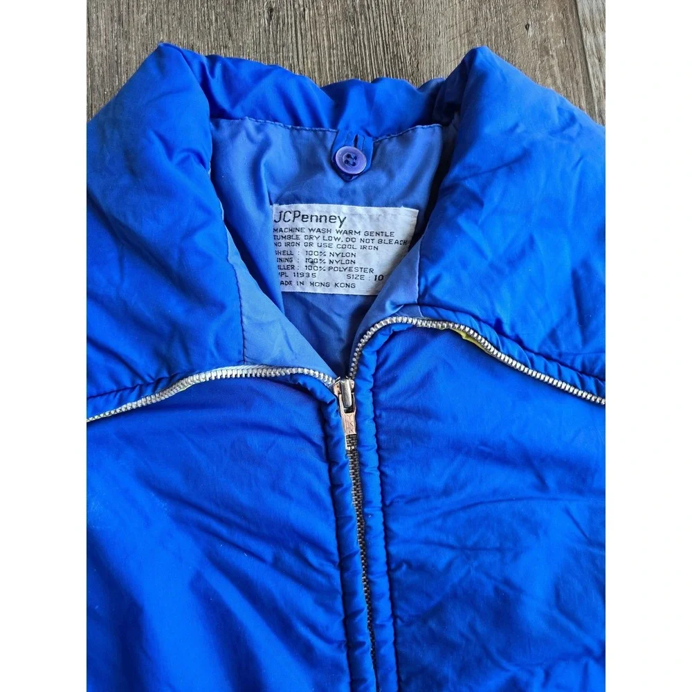 Vintage 70s‎ JCPenney Puffer Jacket Kids Size 10 Blue Yellow Colorblock Coat